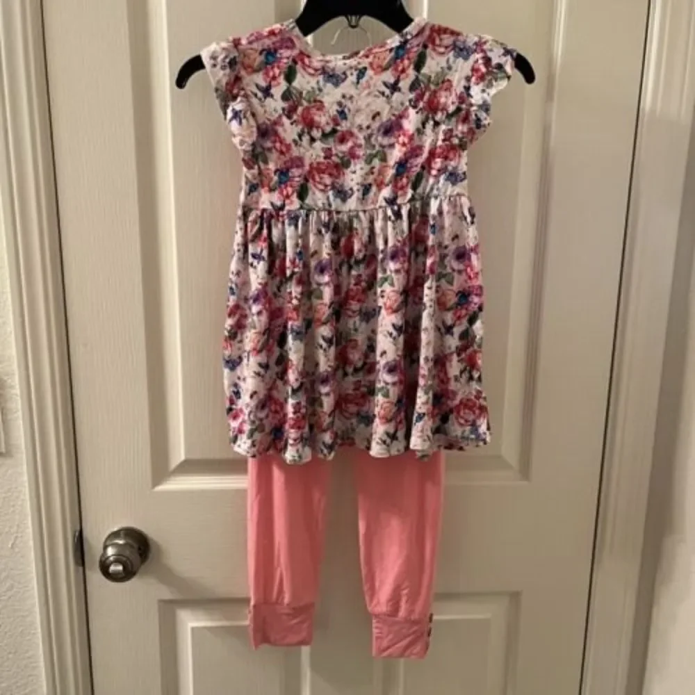 Posh Peanut Pink Vivienne Ruffled Cap Sleeve Peplum Legging Set Girls Size 9 NWT